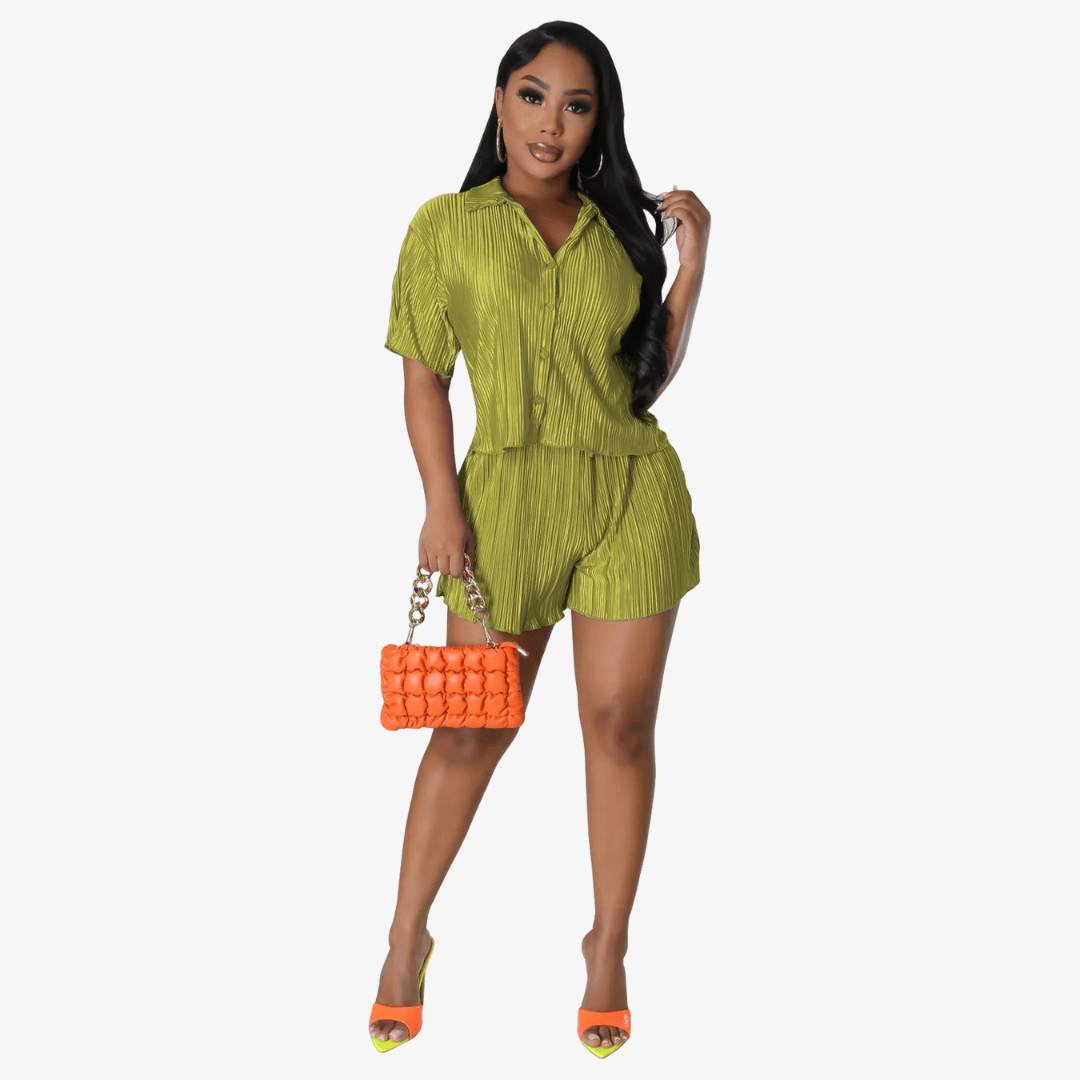 Primadon Damenbekleidung Hellgrün / XL Clara | lässiges Faltenblusen-Set für Damen Sommer