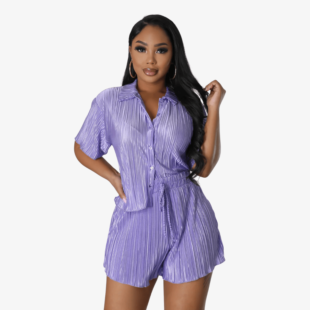 Primadon Damenbekleidung Lila / XL Clara | lässiges Faltenblusen-Set für Damen Sommer