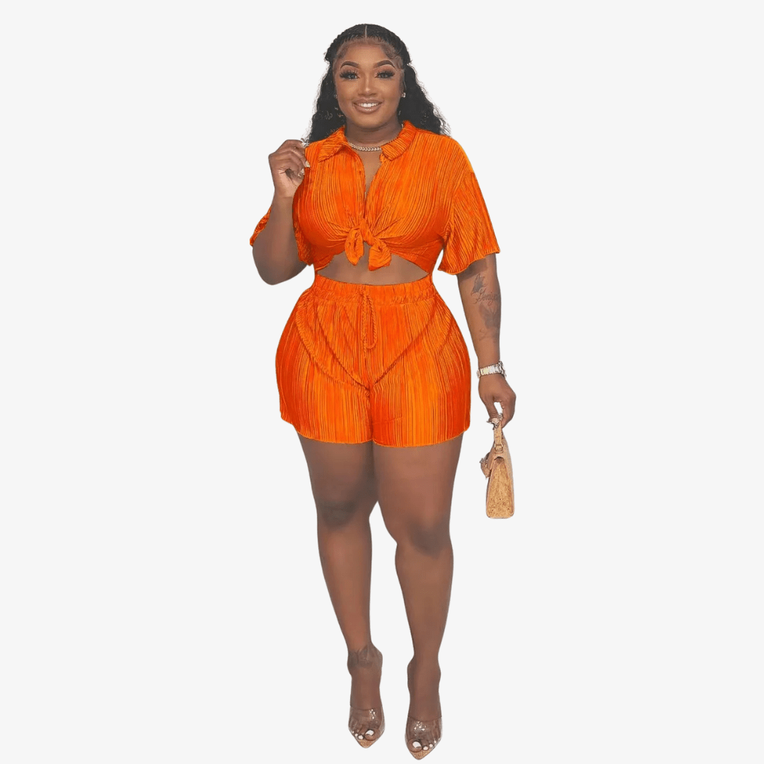 Primadon Damenbekleidung Orange / XL Clara | lässiges Faltenblusen-Set für Damen Sommer