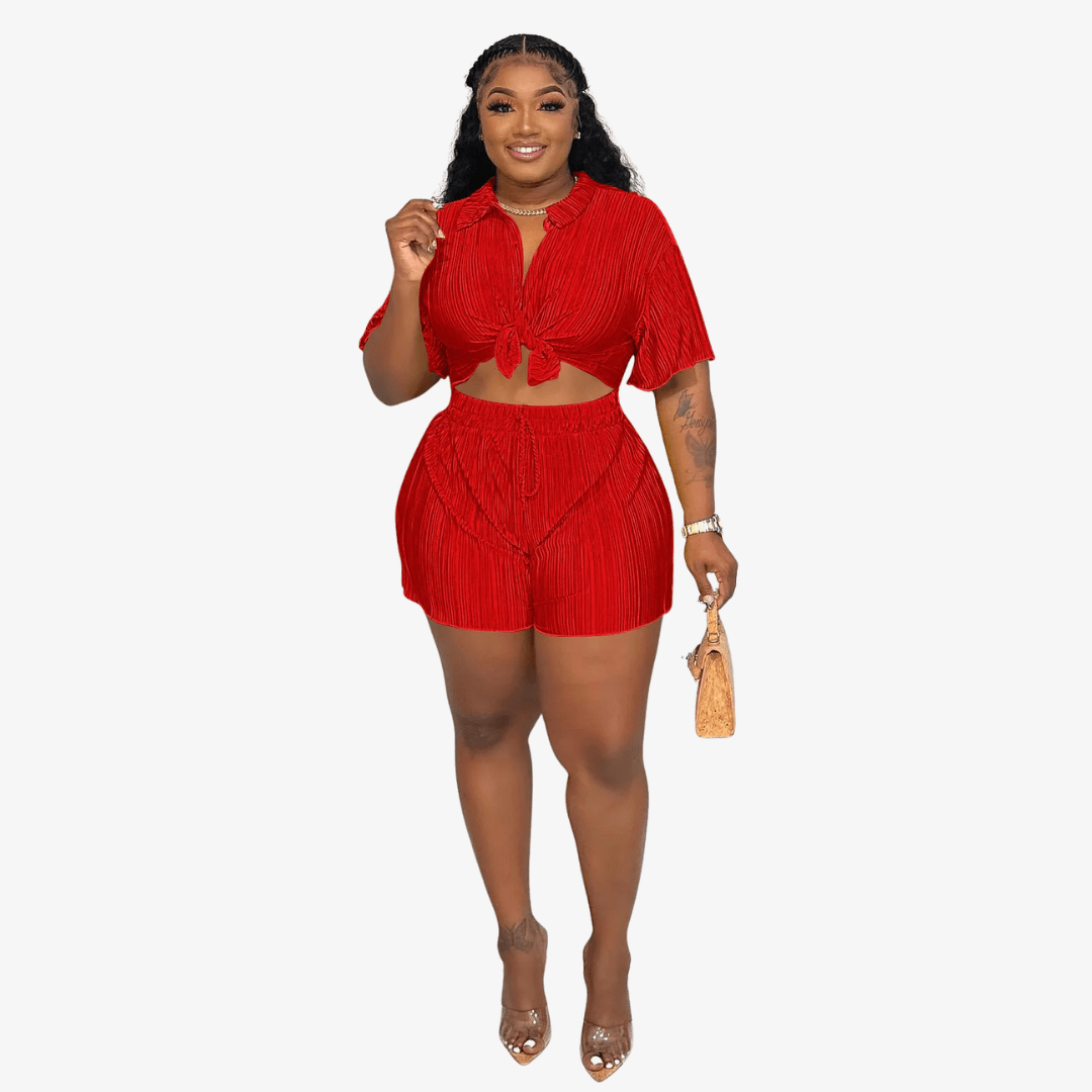 Primadon Damenbekleidung Rot / XL Clara | lässiges Faltenblusen-Set für Damen Sommer
