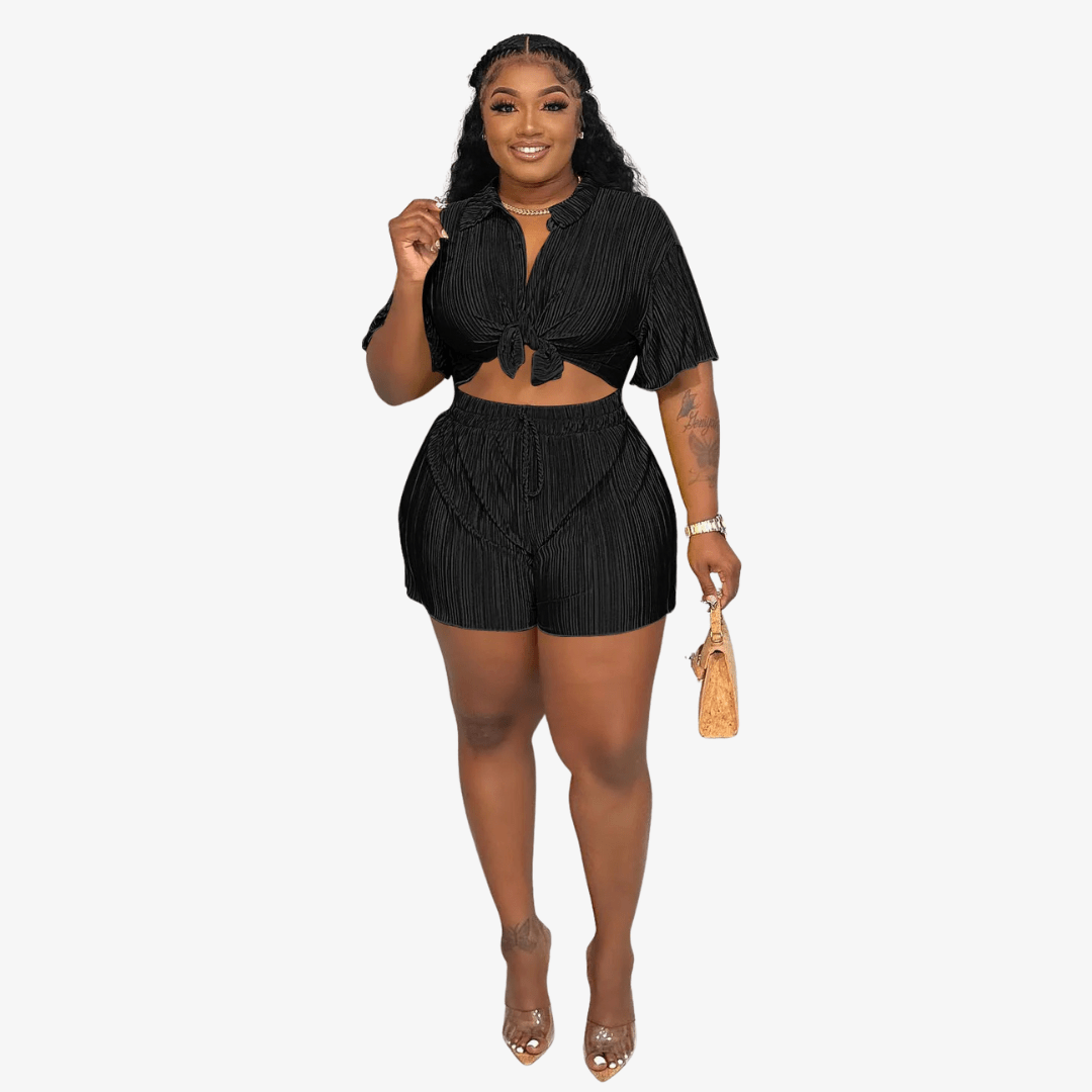 Primadon Damenbekleidung Schwarz / XL Clara | lässiges Faltenblusen-Set für Damen Sommer