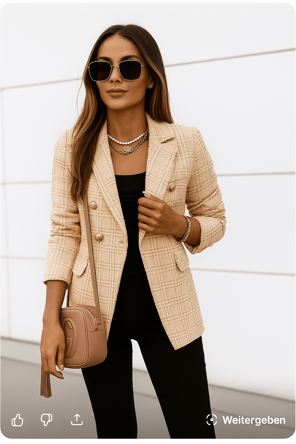 Primadon Damenblazer Beige / S Anouk taillierter Karoblazer für Damen polyester