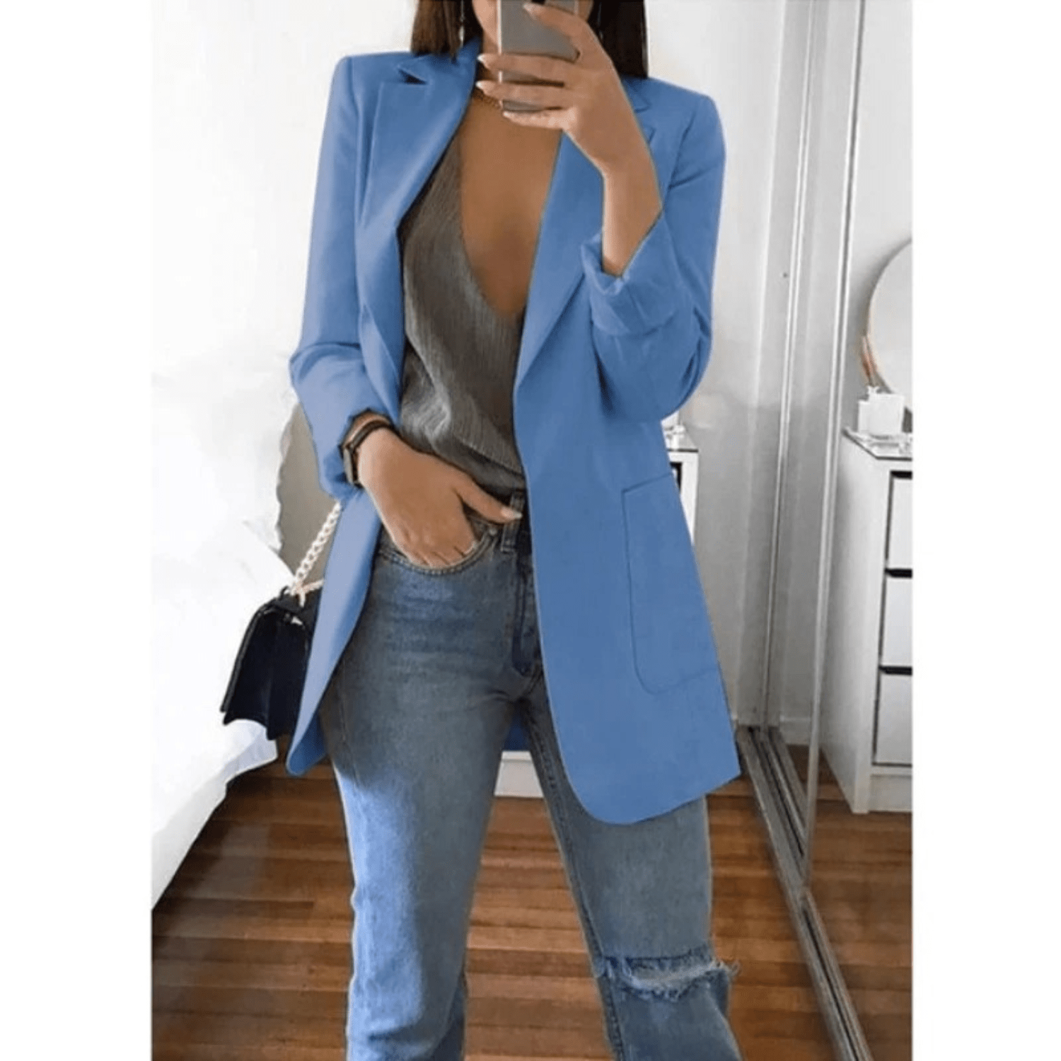 Primadon Damenblazer Blau / S Valentina Damen Blazer | Stilvoller Langer Blazer in Beige oder Schwarz, Hochwertig und Vielseitig