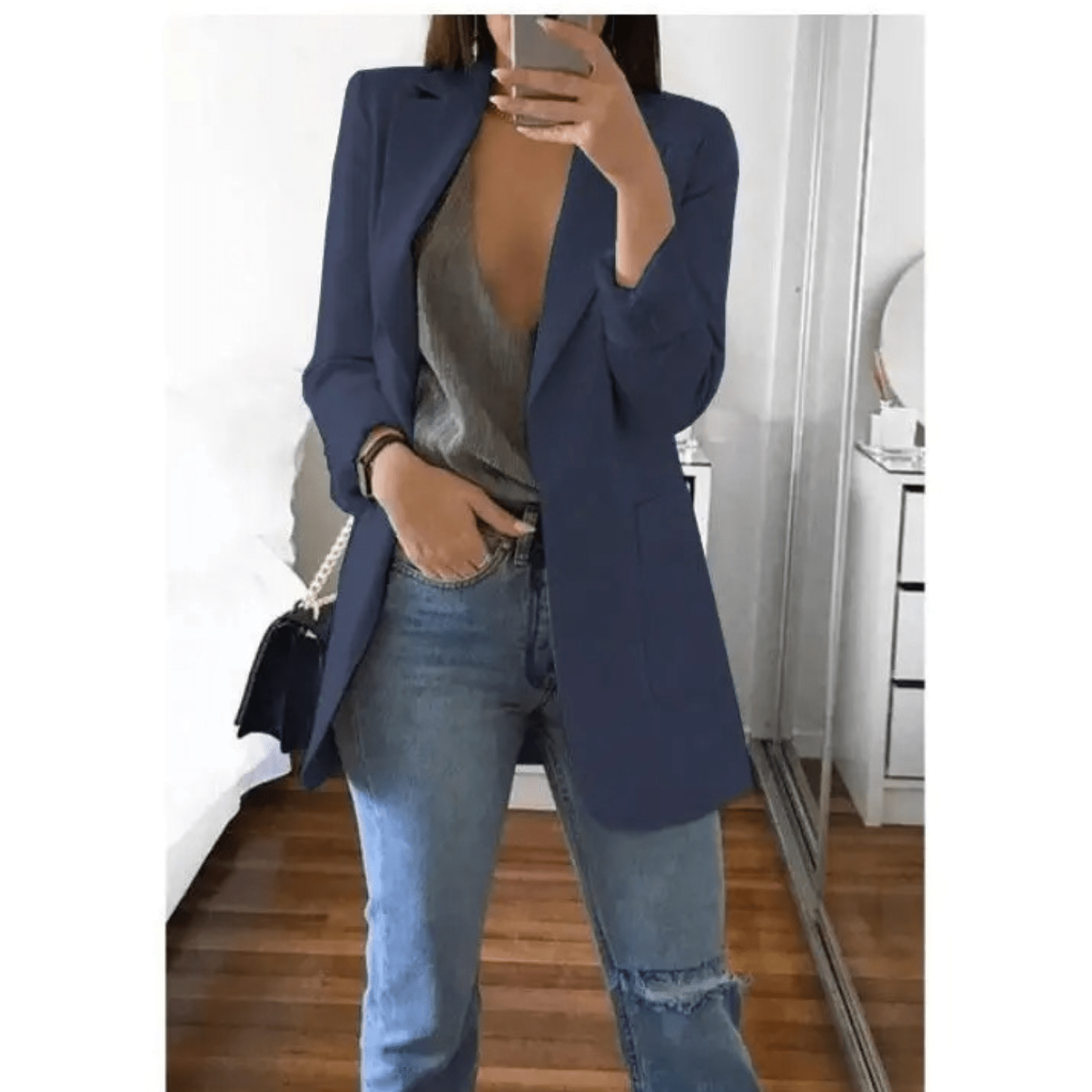 Primadon Damenblazer Dunkelblau / S Valentina Damen Blazer | Stilvoller Langer Blazer in Beige oder Schwarz, Hochwertig und Vielseitig