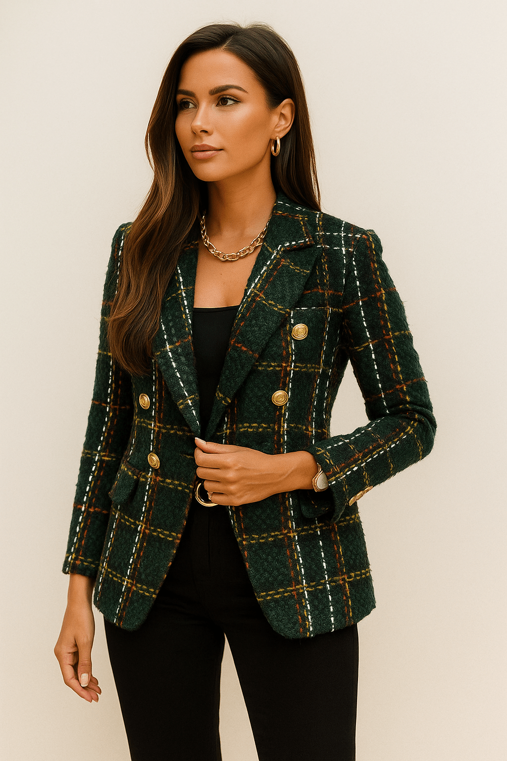 Primadon Damenblazer Dunkelgrün / S Anouk taillierter Karoblazer für Damen polyester