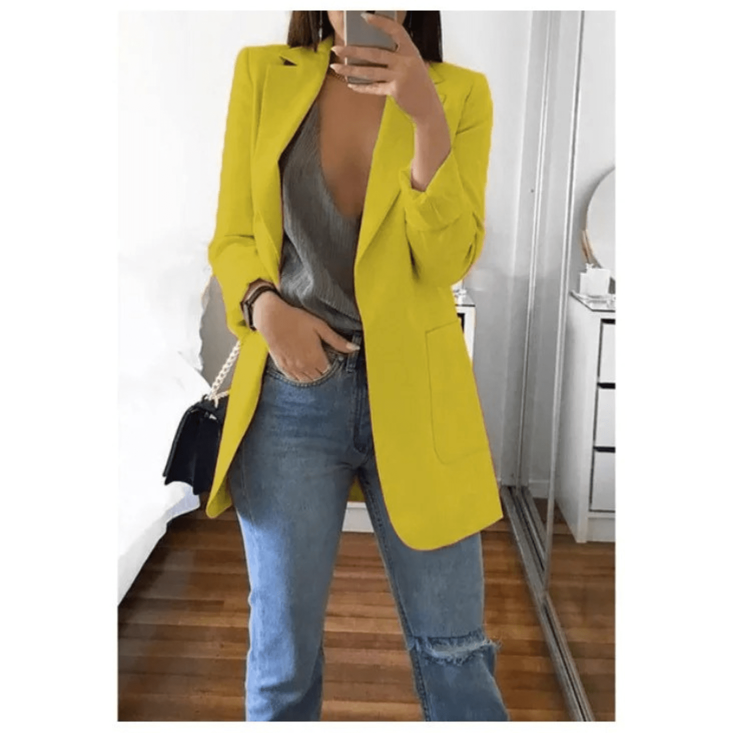 Primadon Damenblazer Gelb / S Valentina Damen Blazer | Stilvoller Langer Blazer in Beige oder Schwarz, Hochwertig und Vielseitig