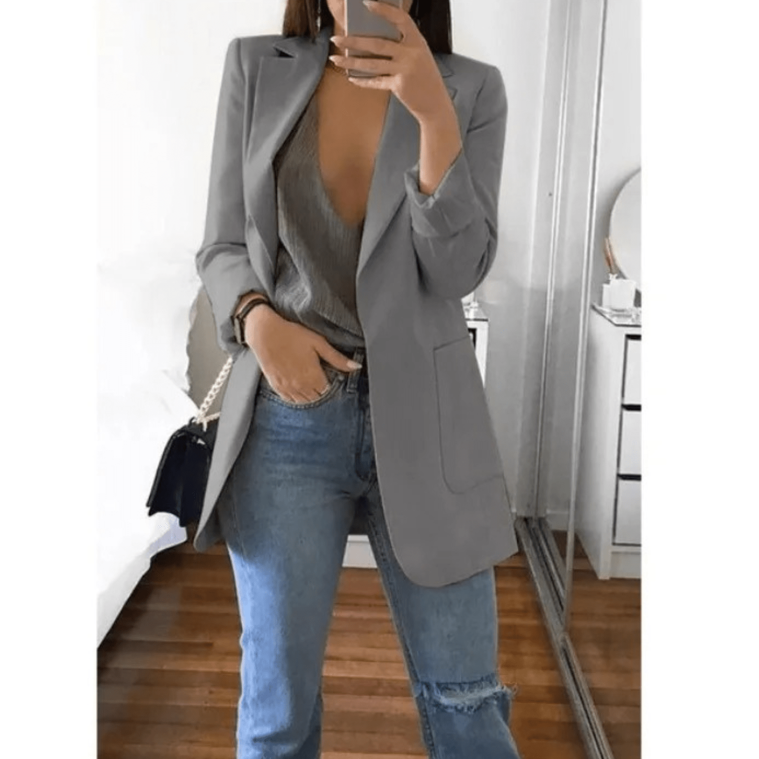 Primadon Damenblazer Grau / S Valentina Damen Blazer | Stilvoller Langer Blazer in Beige oder Schwarz, Hochwertig und Vielseitig