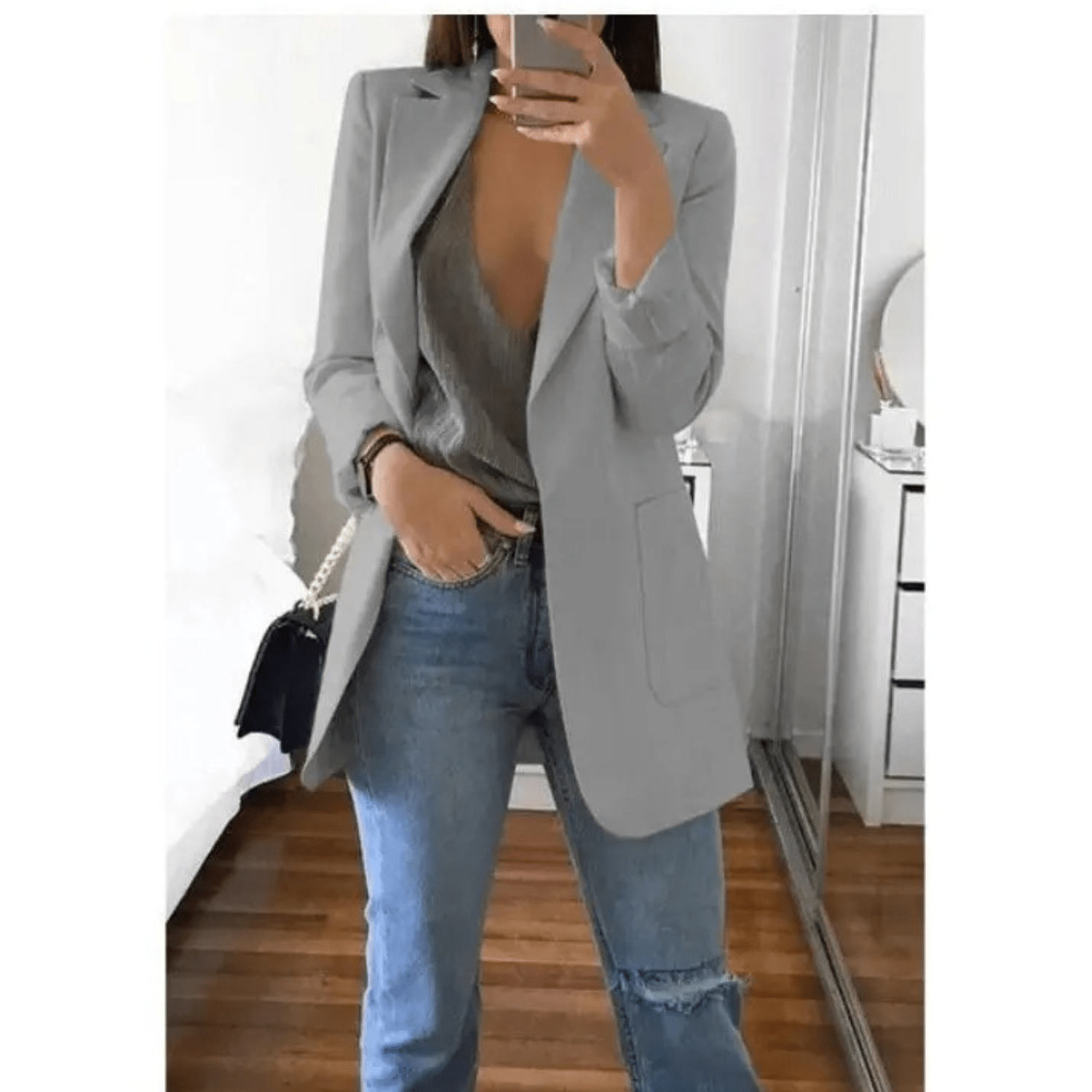 Primadon Damenblazer Hellgrau / S Valentina Damen Blazer | Stilvoller Langer Blazer in Beige oder Schwarz, Hochwertig und Vielseitig