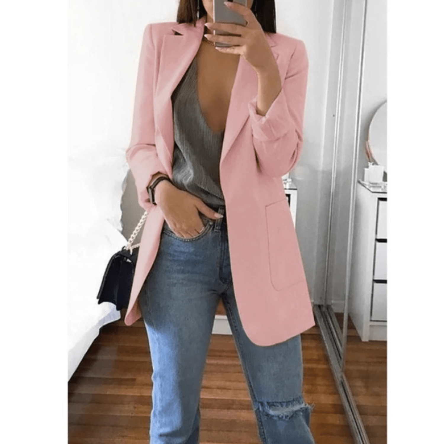 Primadon Damenblazer Hellrosa / S Valentina Damen Blazer | Stilvoller Langer Blazer in Beige oder Schwarz, Hochwertig und Vielseitig