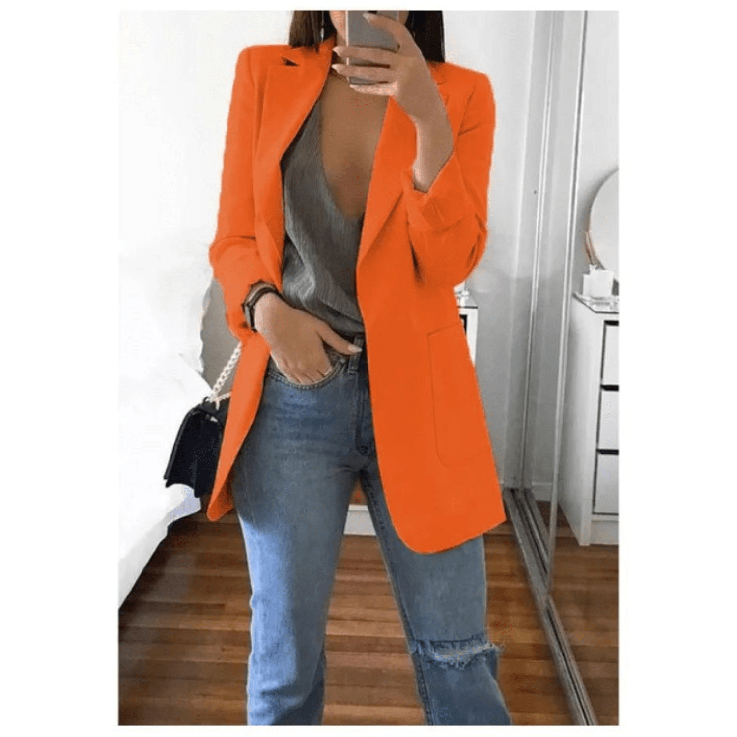 Primadon Damenblazer Orange / S Valentina Damen Blazer | Stilvoller Langer Blazer in Beige oder Schwarz, Hochwertig und Vielseitig