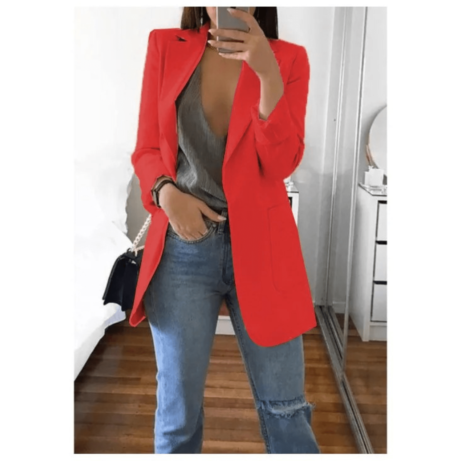 Primadon Damenblazer Rot / S Valentina Damen Blazer | Stilvoller Langer Blazer in Beige oder Schwarz, Hochwertig und Vielseitig