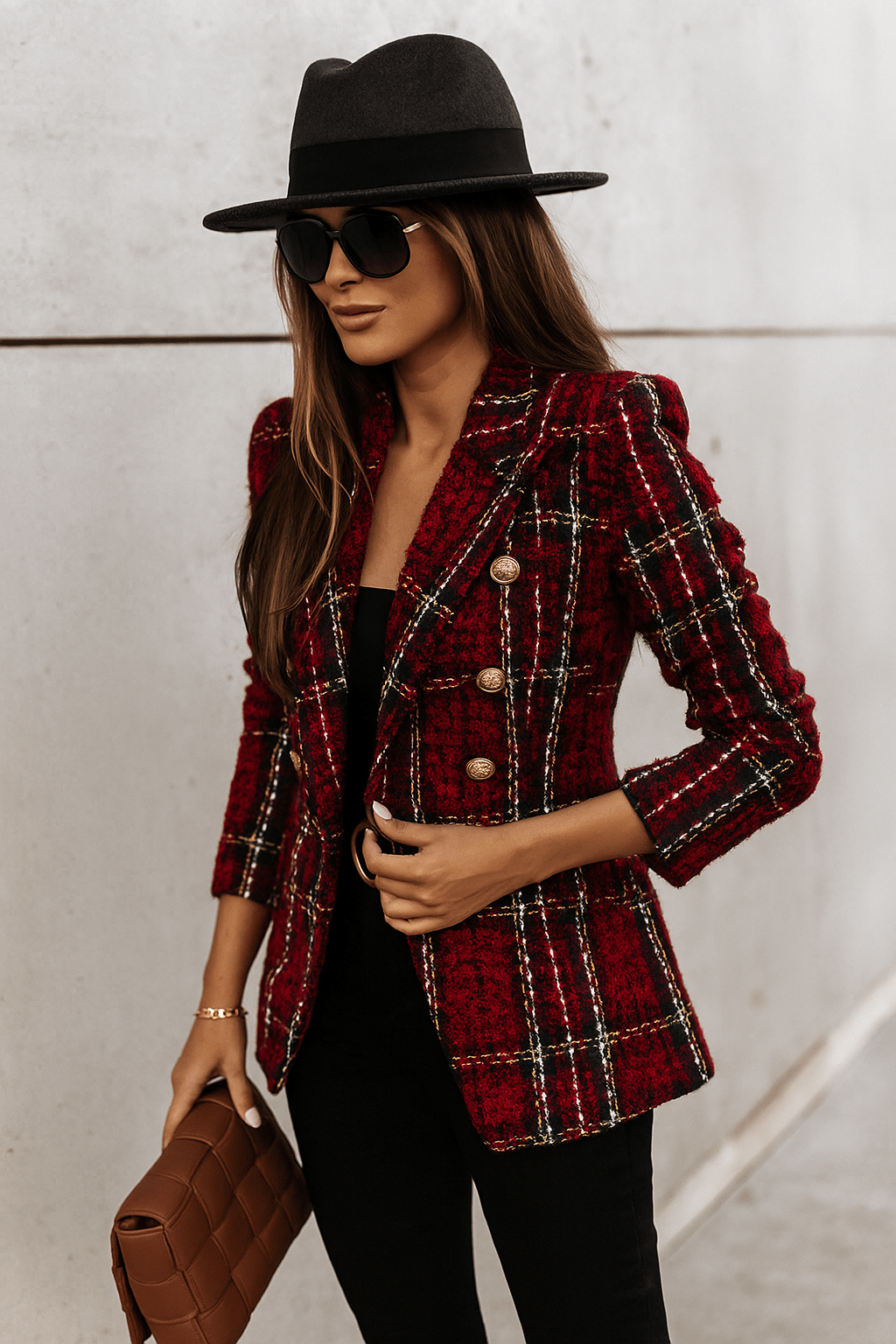 Primadon Damenblazer Weinrot / S Anouk taillierter Karoblazer für Damen polyester