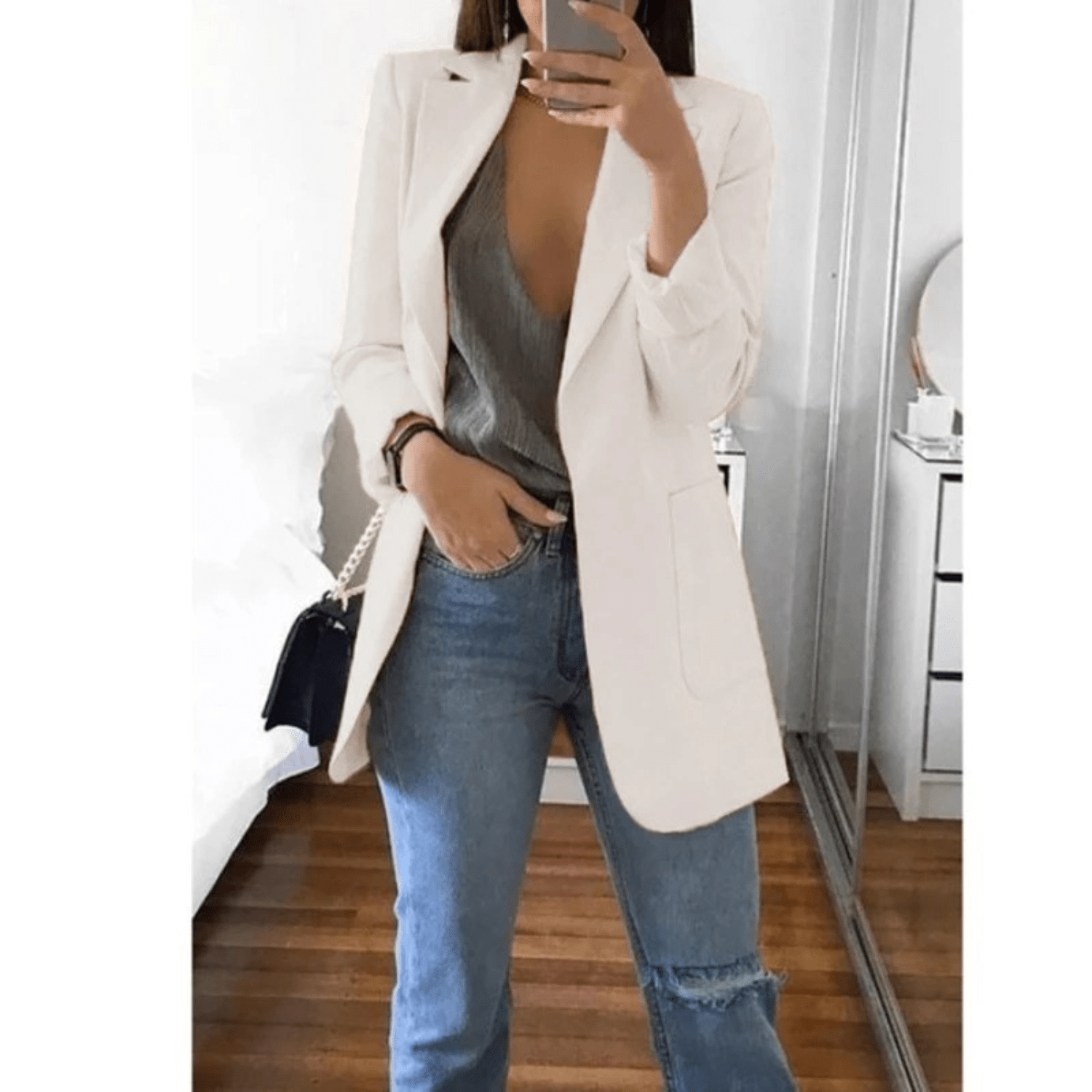 Primadon Damenblazer Weiß / S Valentina Damen Blazer | Stilvoller Langer Blazer in Beige oder Schwarz, Hochwertig und Vielseitig