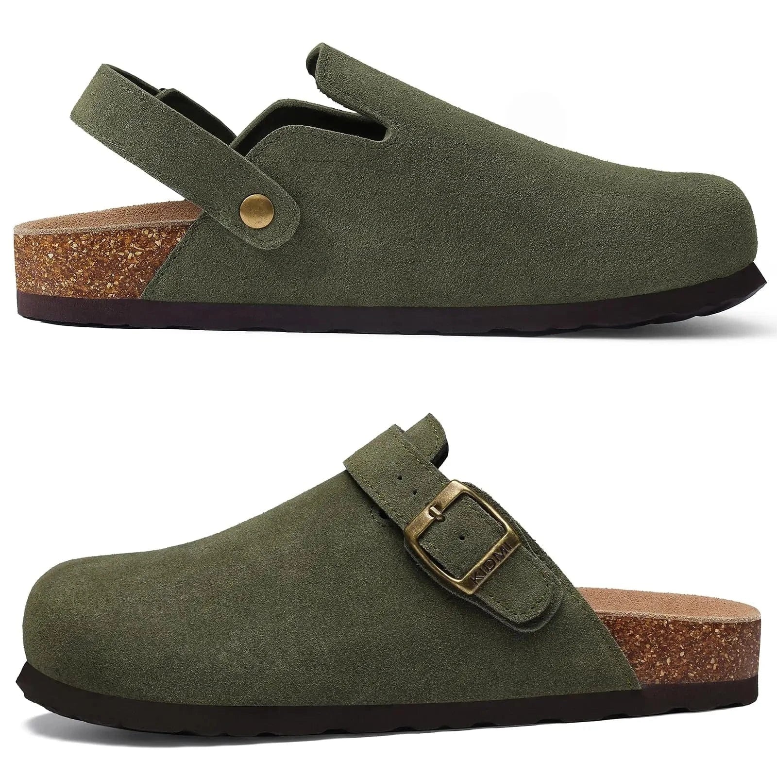 Primadon Damenclogs Grün mit Riemen / 36 Livia elegante Clogs für Damen Wildleder
