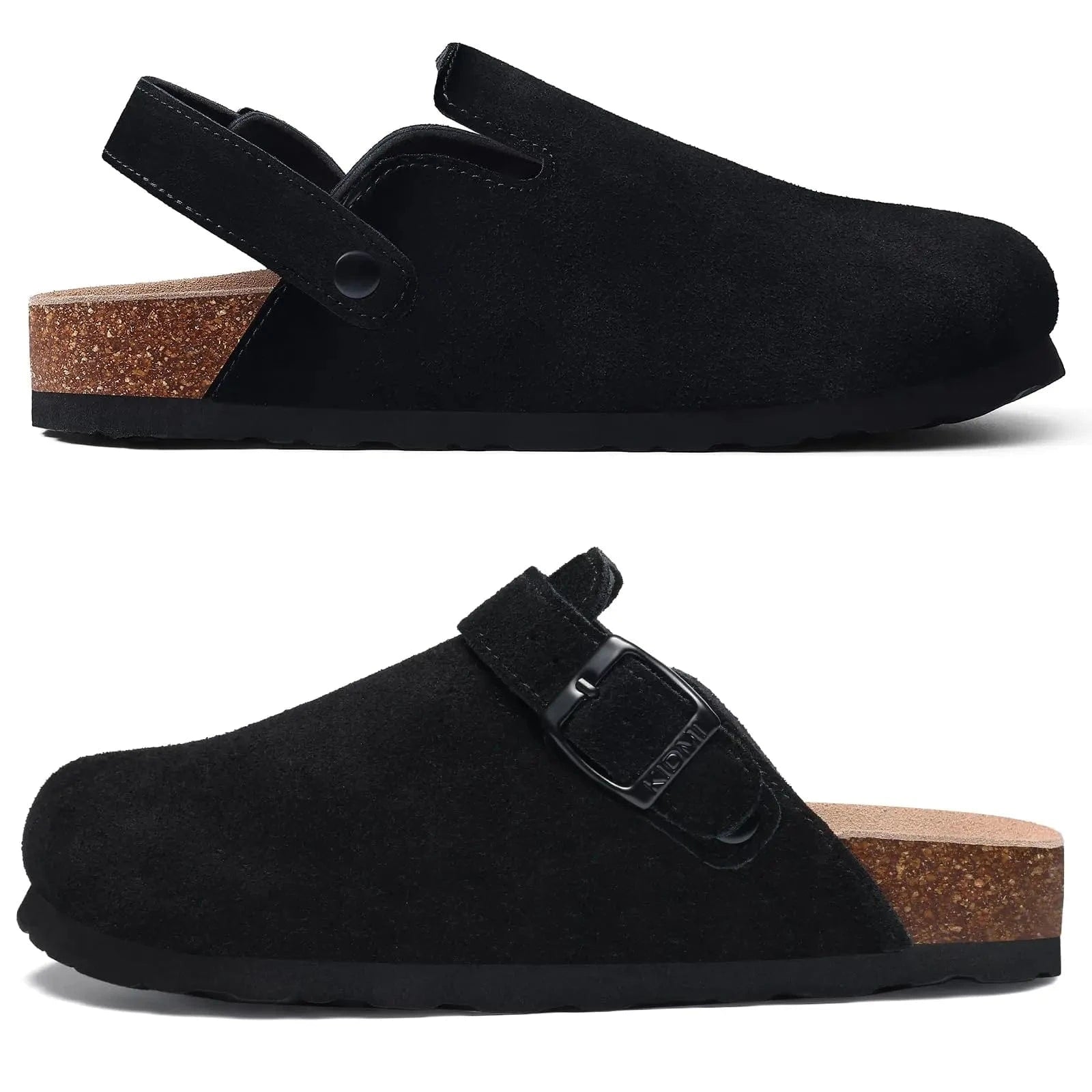 Primadon Damenclogs Schwarz mit Riemen / 36 Livia elegante Clogs für Damen Wildleder