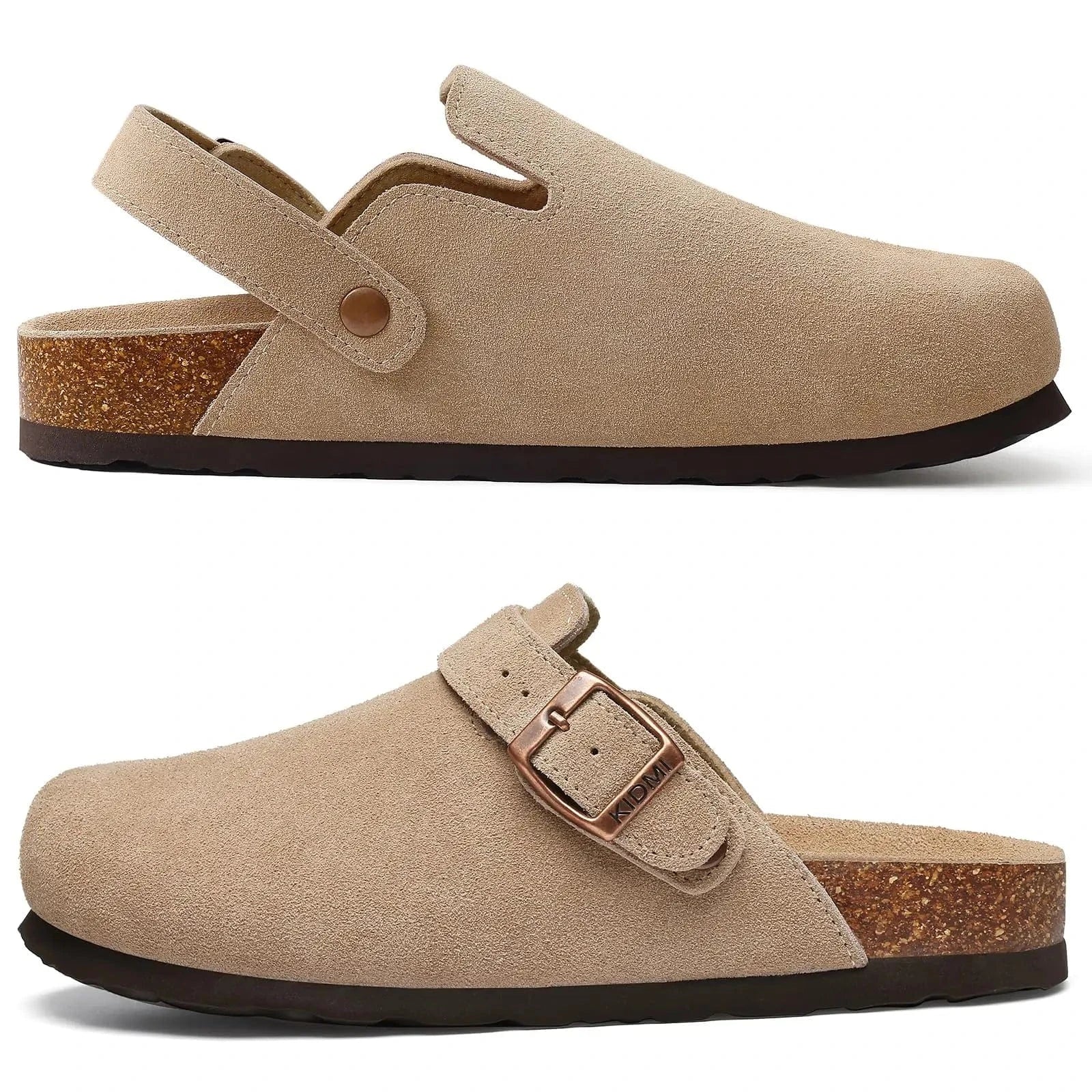 Primadon Damenclogs Taupe mit Riemen / 36 Livia elegante Clogs für Damen Wildleder