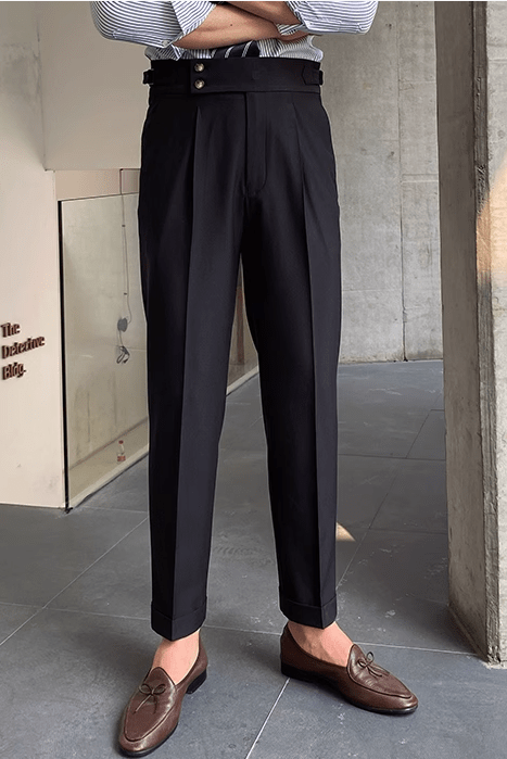 Primadon Damenhosen Schwarz / 28 Gabriel | Elegante Faltenhose für Herren atmidativ
