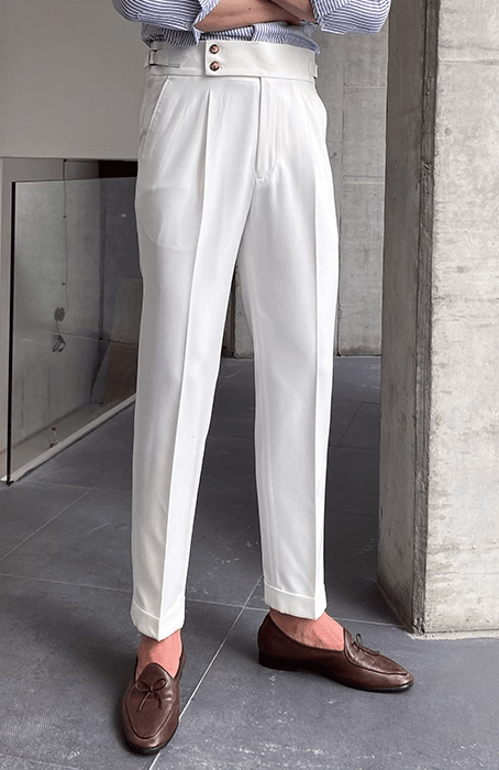 Primadon Damenhosen Weiß / 28 Gabriel | Elegante Faltenhose für Herren atmidativ