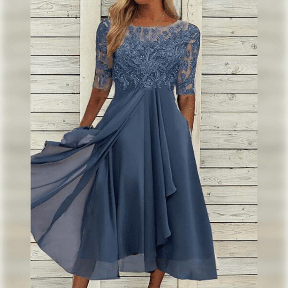 Primadon Damenkleider Blau / S Liv | Elegantes Midi Kleid für Damen Sommerkleider
