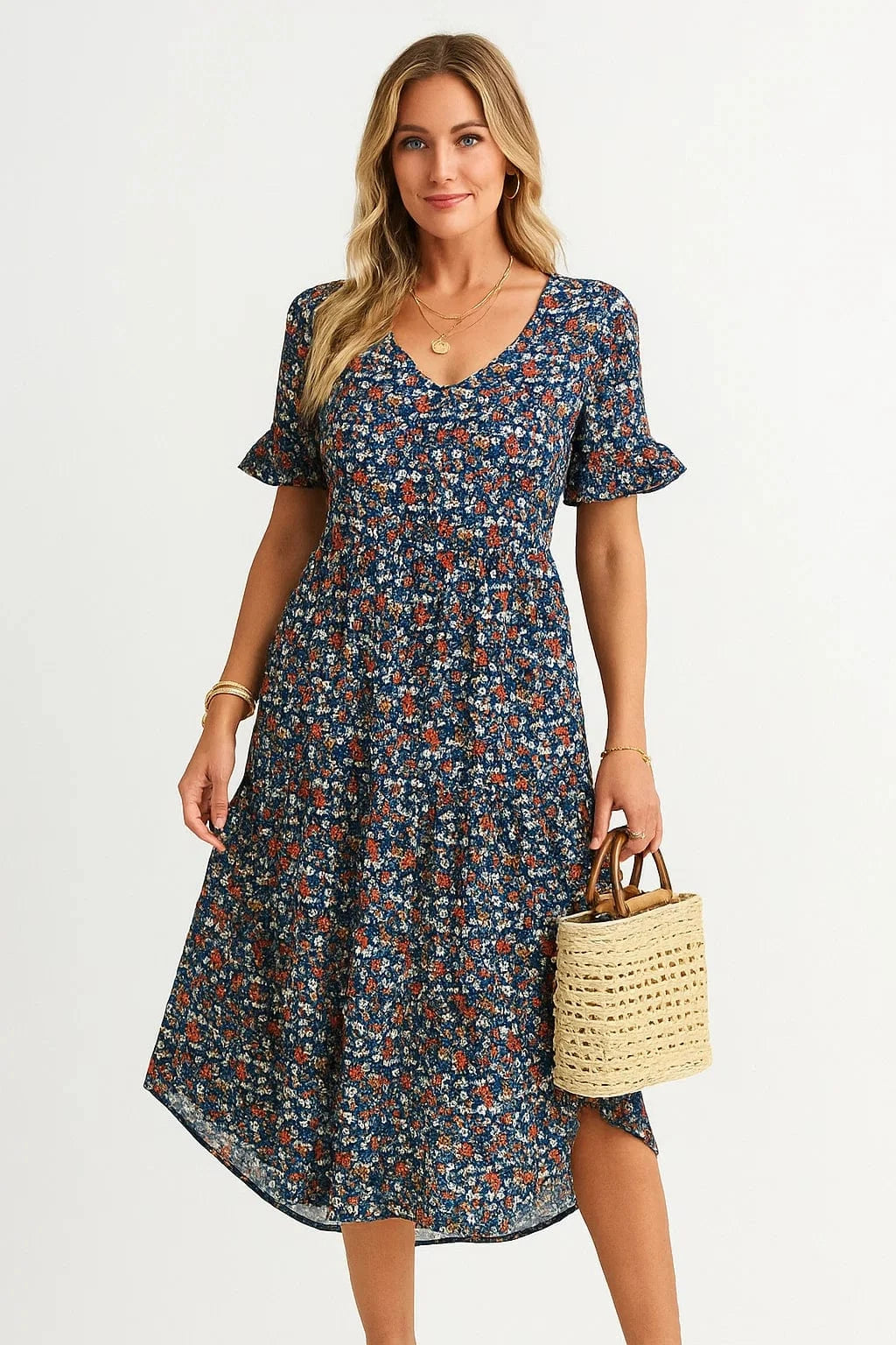 Primadon Damenkleider Blau / S Mira lebhaftes Blumen Minikleid für Damen Baumwolle