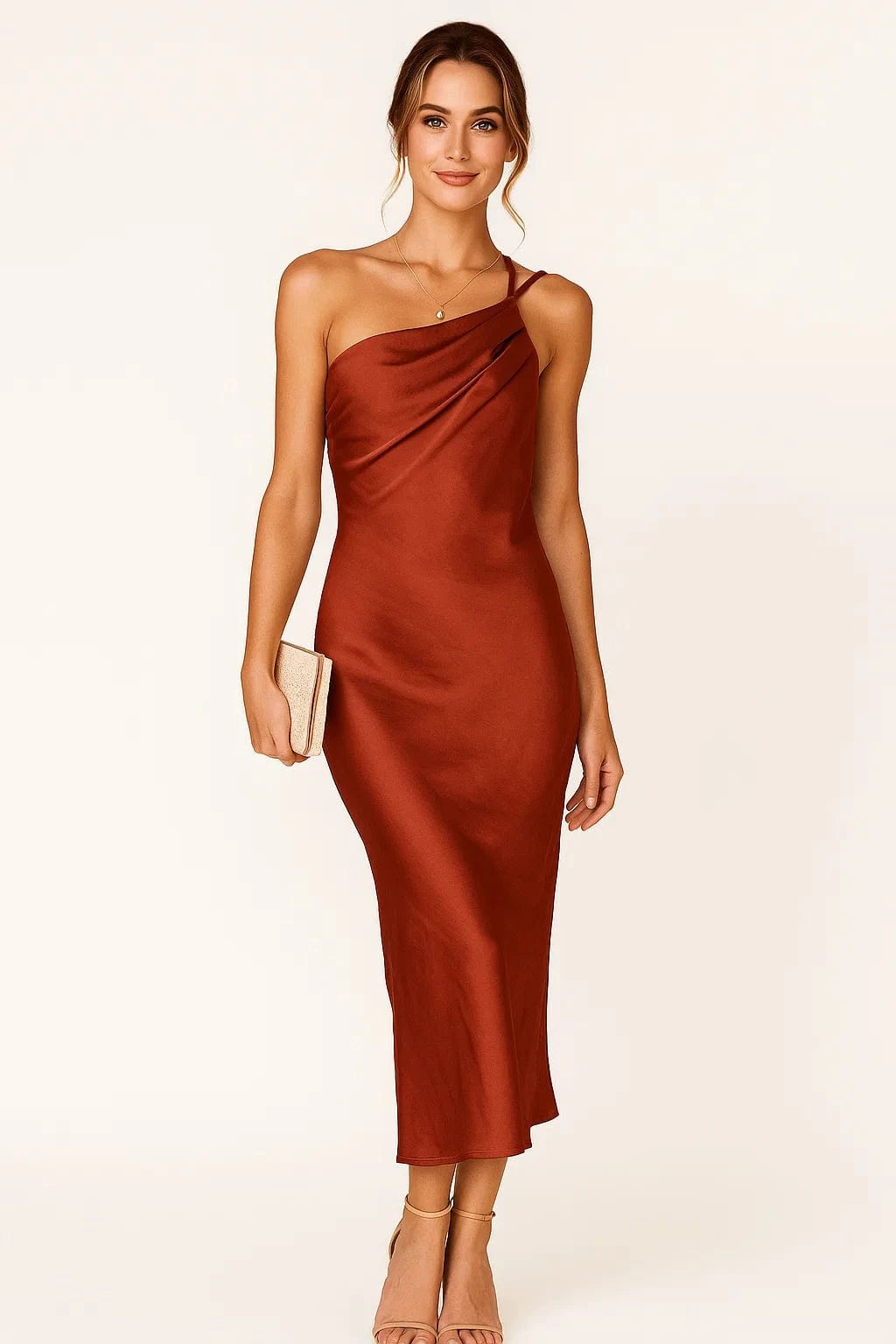 Primadon Damenkleider Braun / S Selma elegantes Ein-Schulter-Midikleid für Damen Gala