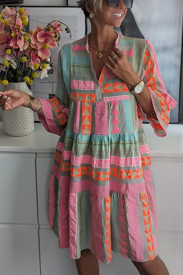 Primadon Damenkleider Bunt / L Lotta | luftiges Damenkleid für Sommer geometrisch