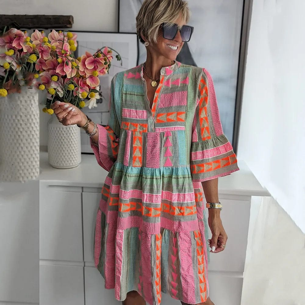 Primadon Damenkleider Bunt / S Lotta | luftiges Damenkleid für Sommer geometrisch