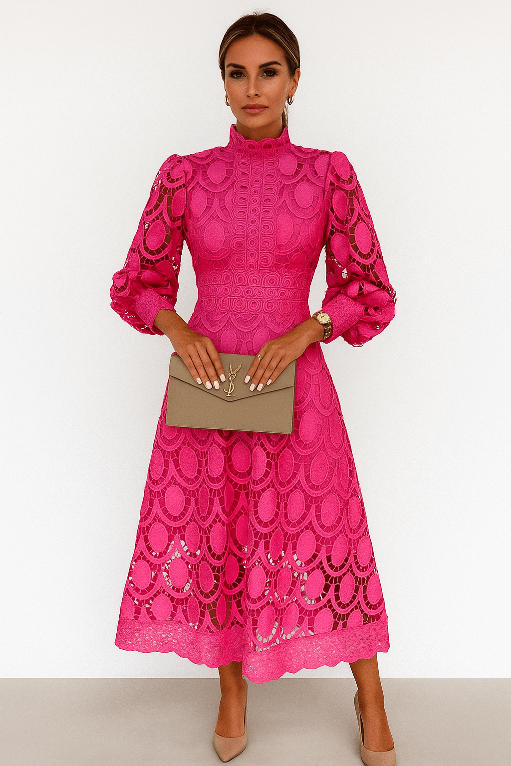 Primadon Damenkleider Estelle | elegantes Midi-Kleid für Damen satinartig