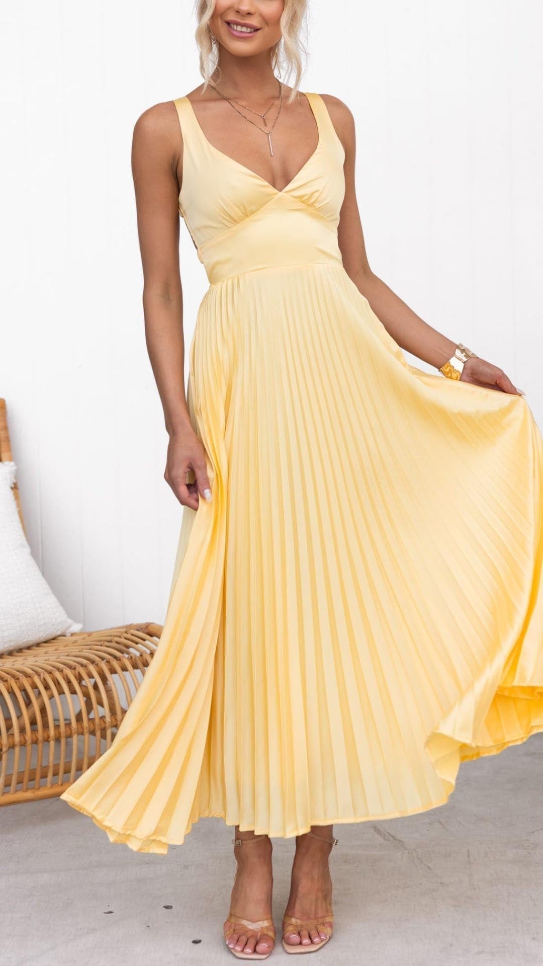 Primadon Damenkleider GELB / S Daphne | elegantes Maxikleid für Damen tailliert