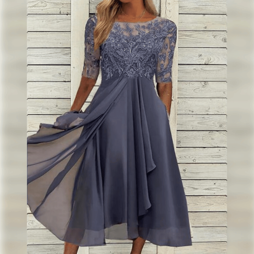 Primadon Damenkleider Grau / S Liv | Elegantes Midi Kleid für Damen Sommerkleider