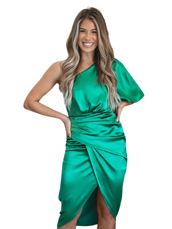 Primadon Damenkleider Grün / S Noémie | figurbetontes Satinkleid für Damen elegant
