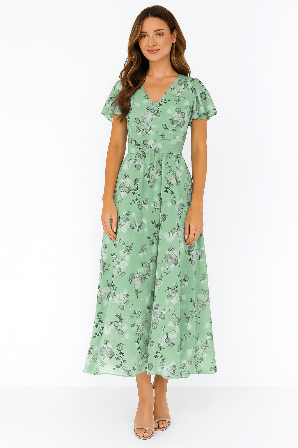 Primadon Damenkleider Grün / XS Alina figurschmeichelndes Maxikleid für Damen floral