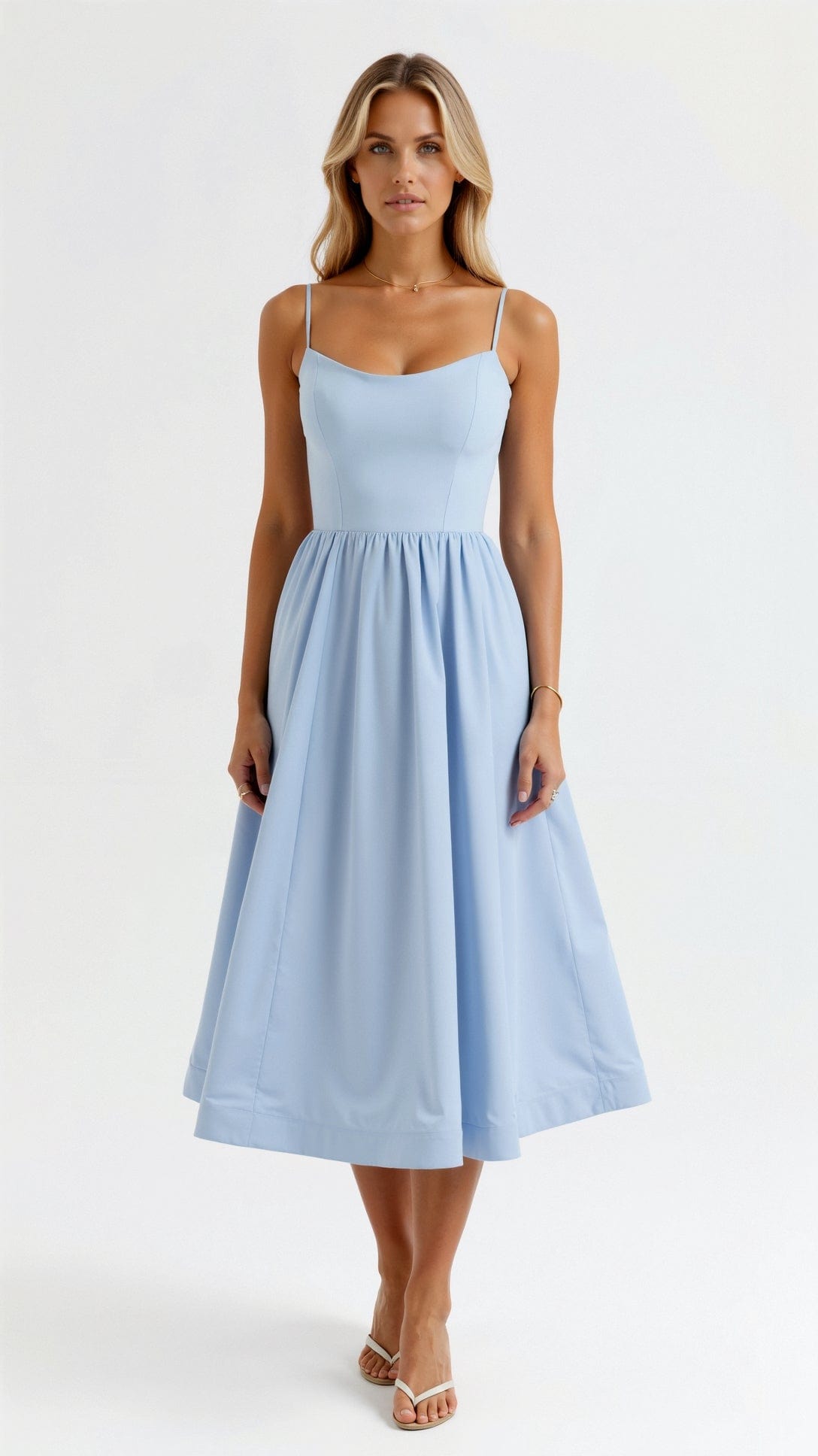 Primadon Damenkleider Hellblau / S Tamara | Elegantes Midikleid für Damen leicht atmungsaktiv