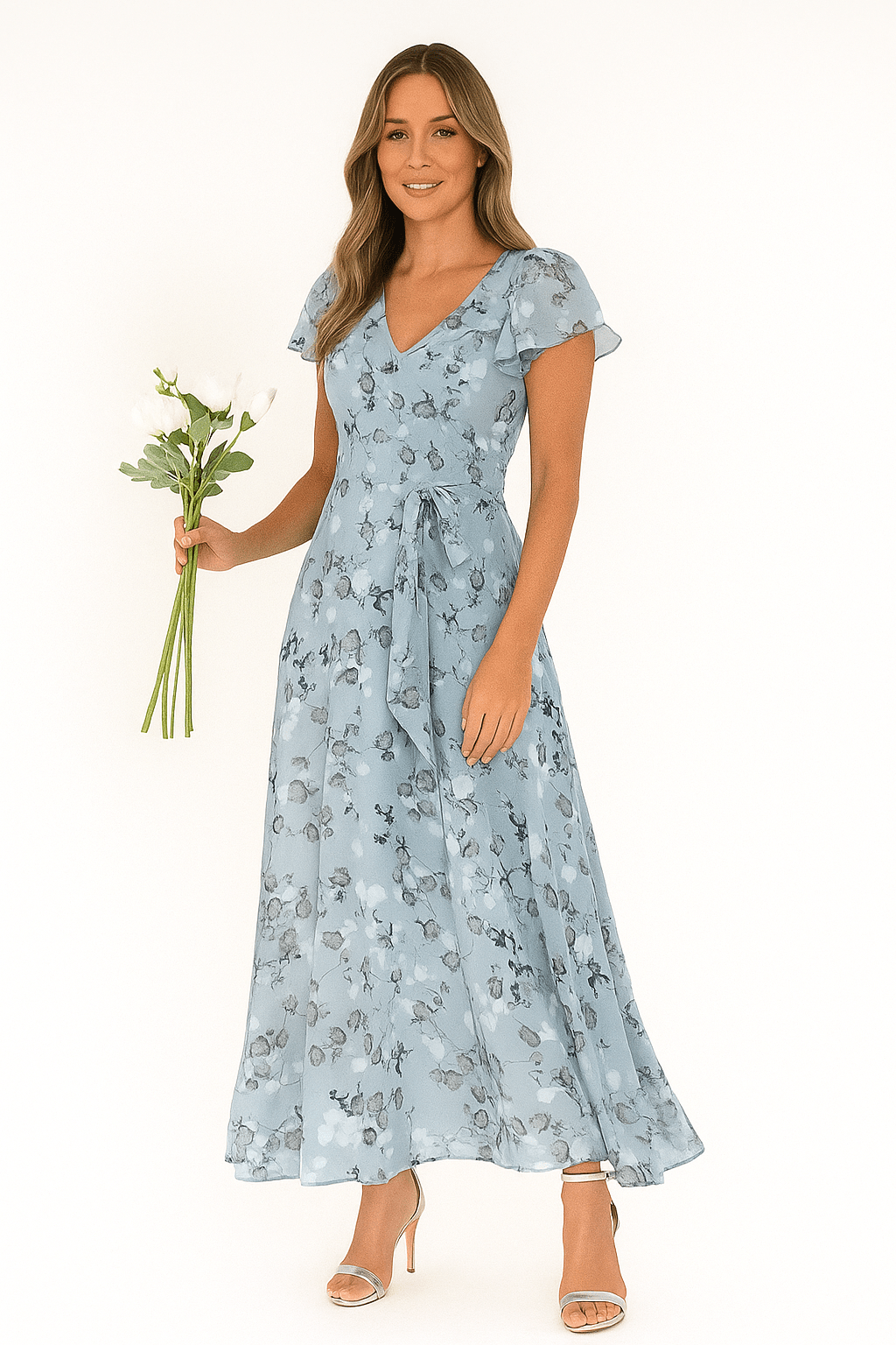 Primadon Damenkleider Hellblau / XS Alina figurschmeichelndes Maxikleid für Damen floral