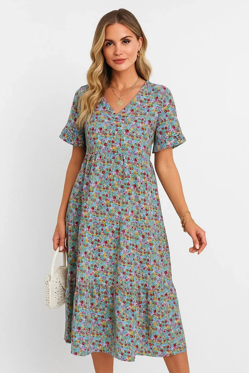 Primadon Damenkleider Königsblau / S Mira lebhaftes Blumen Minikleid für Damen Baumwolle