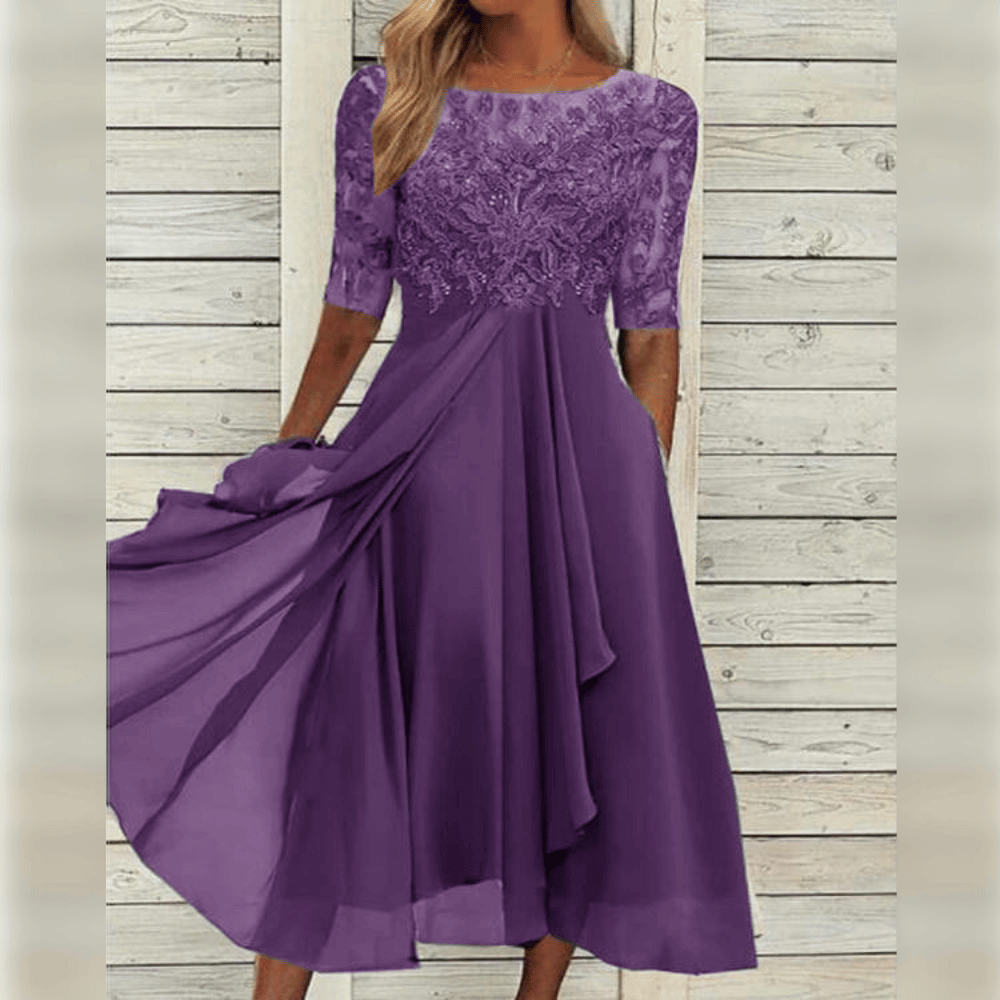 Primadon Damenkleider Lila / S Liv | Elegantes Midi Kleid für Damen Sommerkleider