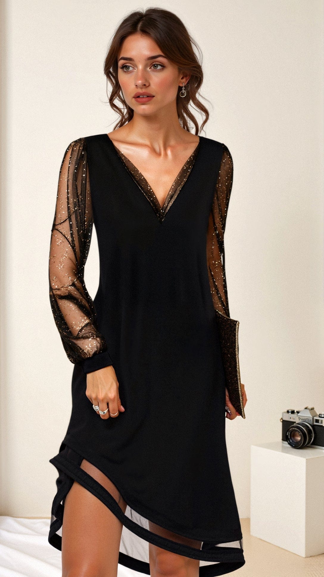 Primadon Damenkleider Mabel fließendes Abendkleid mit transparenten Ärmeln für Damen elegant