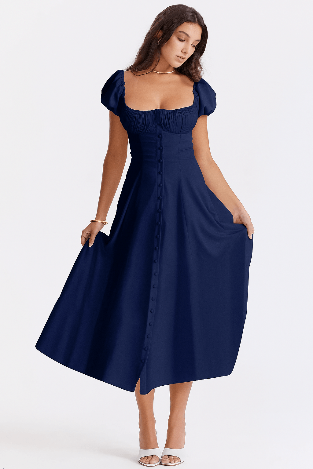 Primadon Damenkleider Marineblau / L Delia elegantes Midikleid für Damen figurbetont