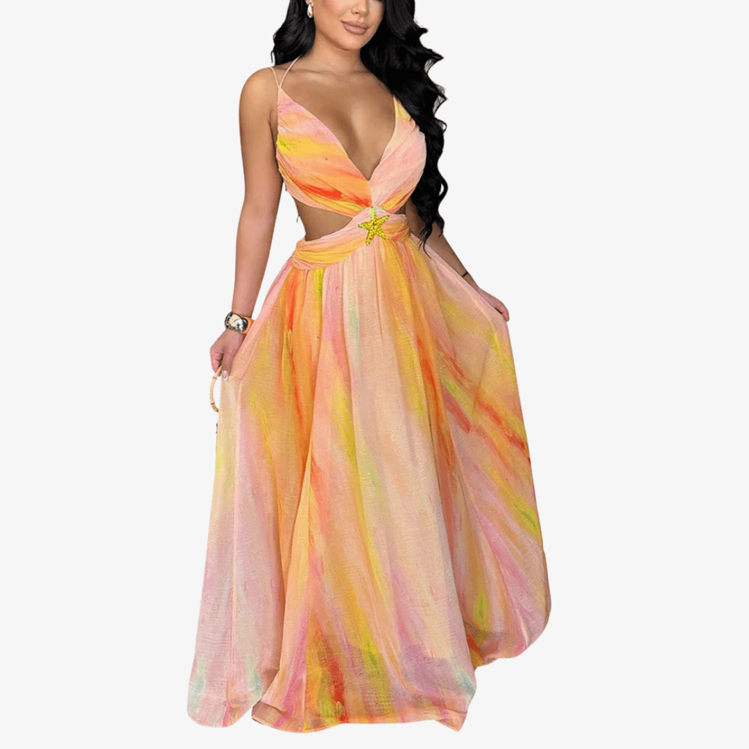 Primadon Damenkleider Orange / S Diva | elegantes Maxikleid für Damen Abend