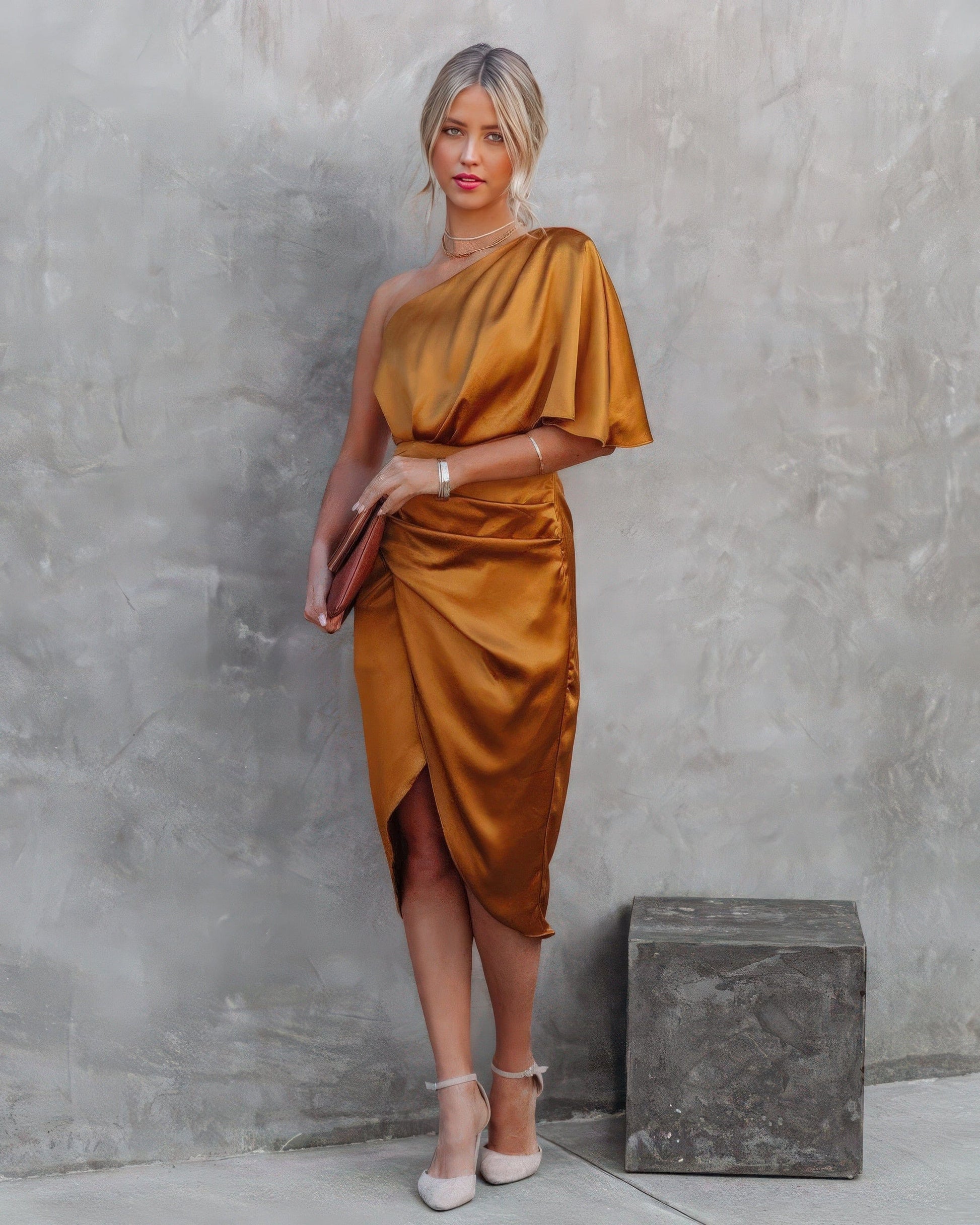 Primadon Damenkleider Orange / S Noémie | figurbetontes Satinkleid für Damen elegant