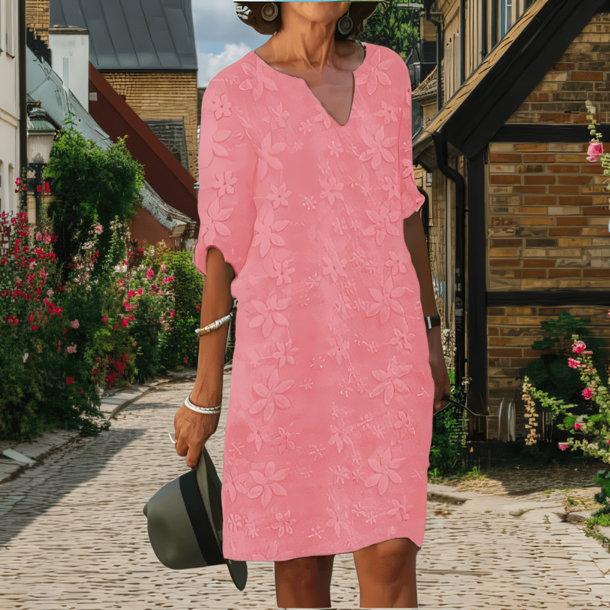 Primadon Damenkleider Rosa / S Bella | florales Kleid für Damen 3/4 Arm