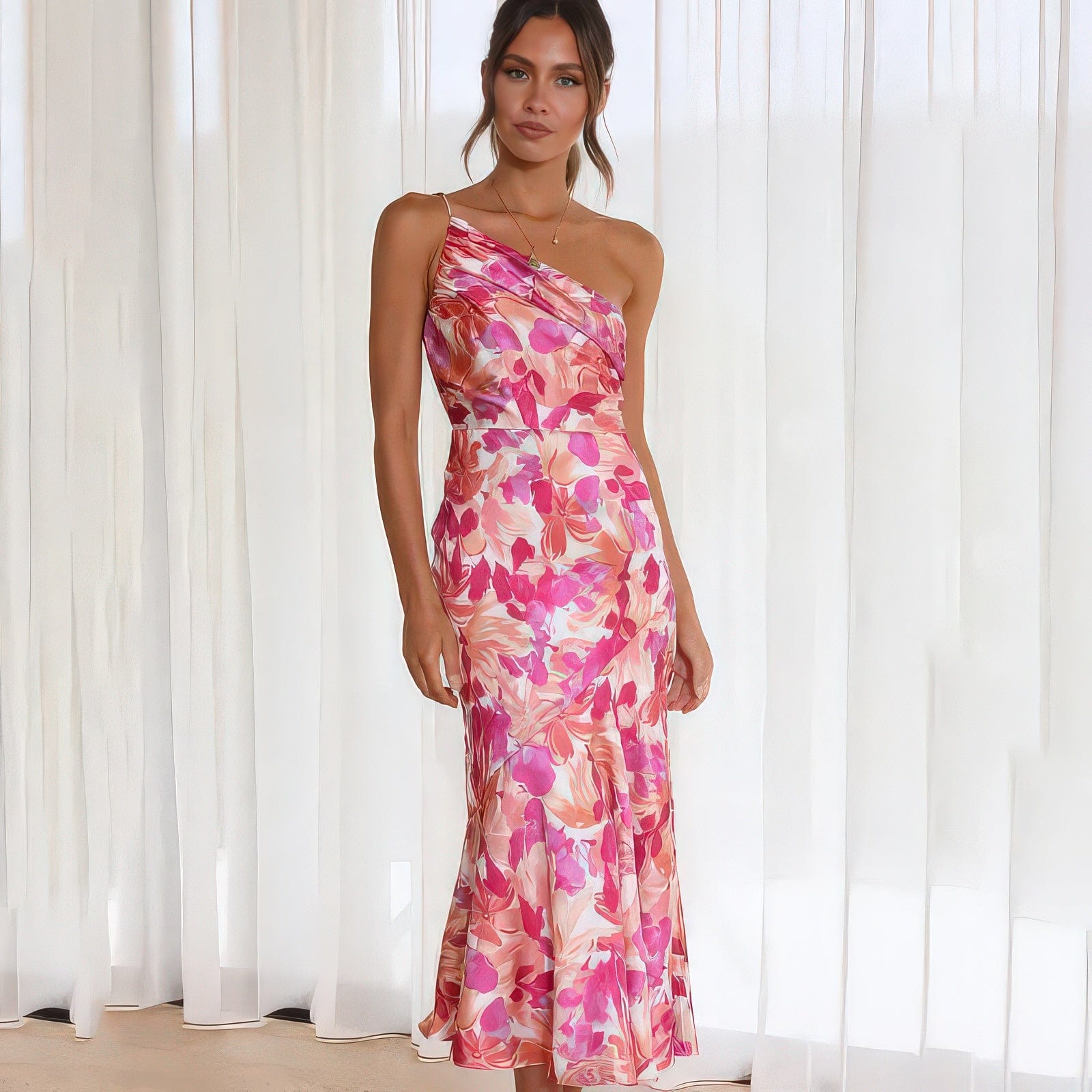 Primadon Damenkleider Rosa / S Cosima | elegantes One-Shoulder Kleid für Damen Sommer