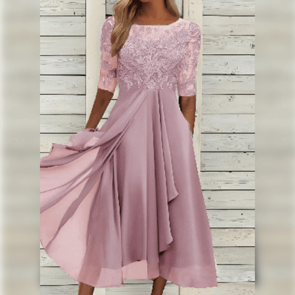 Primadon Damenkleider Rosa / S Liv | Elegantes Midi Kleid für Damen Sommerkleider