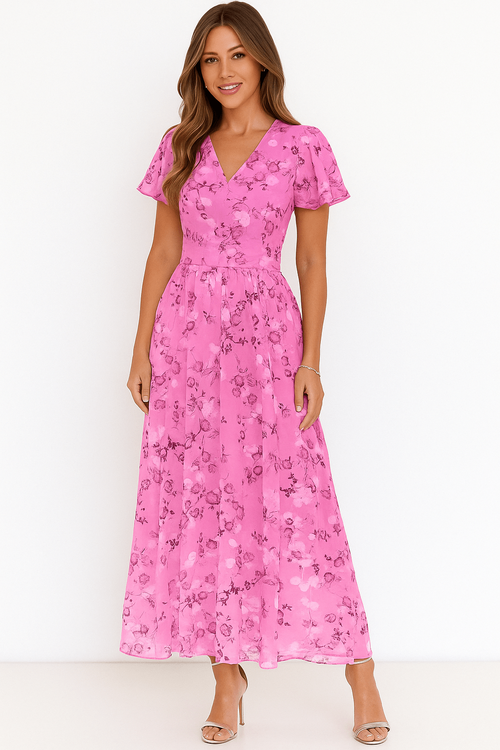 Primadon Damenkleider Rosa / XS Alina figurschmeichelndes Maxikleid für Damen floral