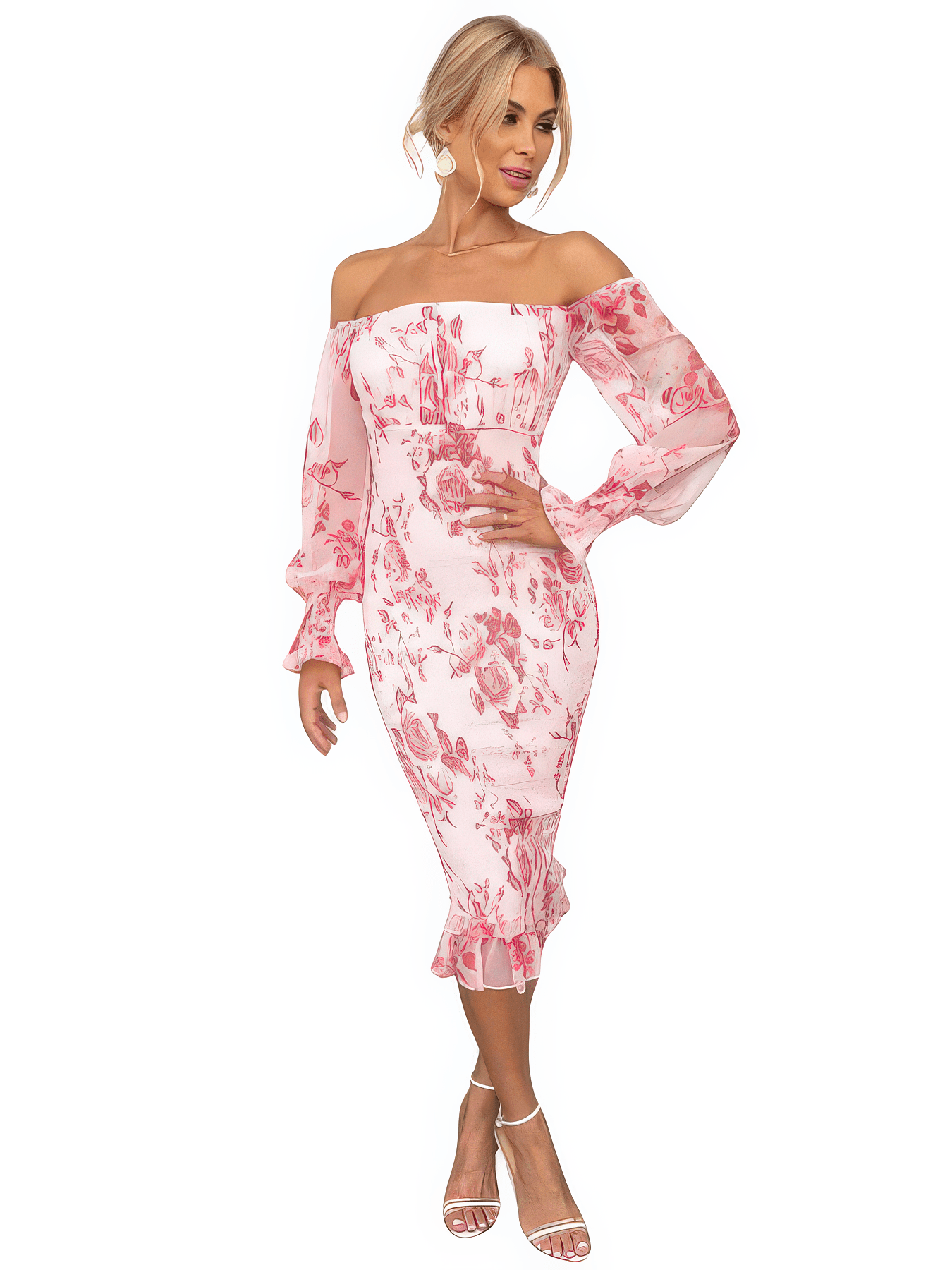 Primadon Damenkleider Rot bemustert / S Thalia schulterfreies Sommerkleid für Damen Baumwolle