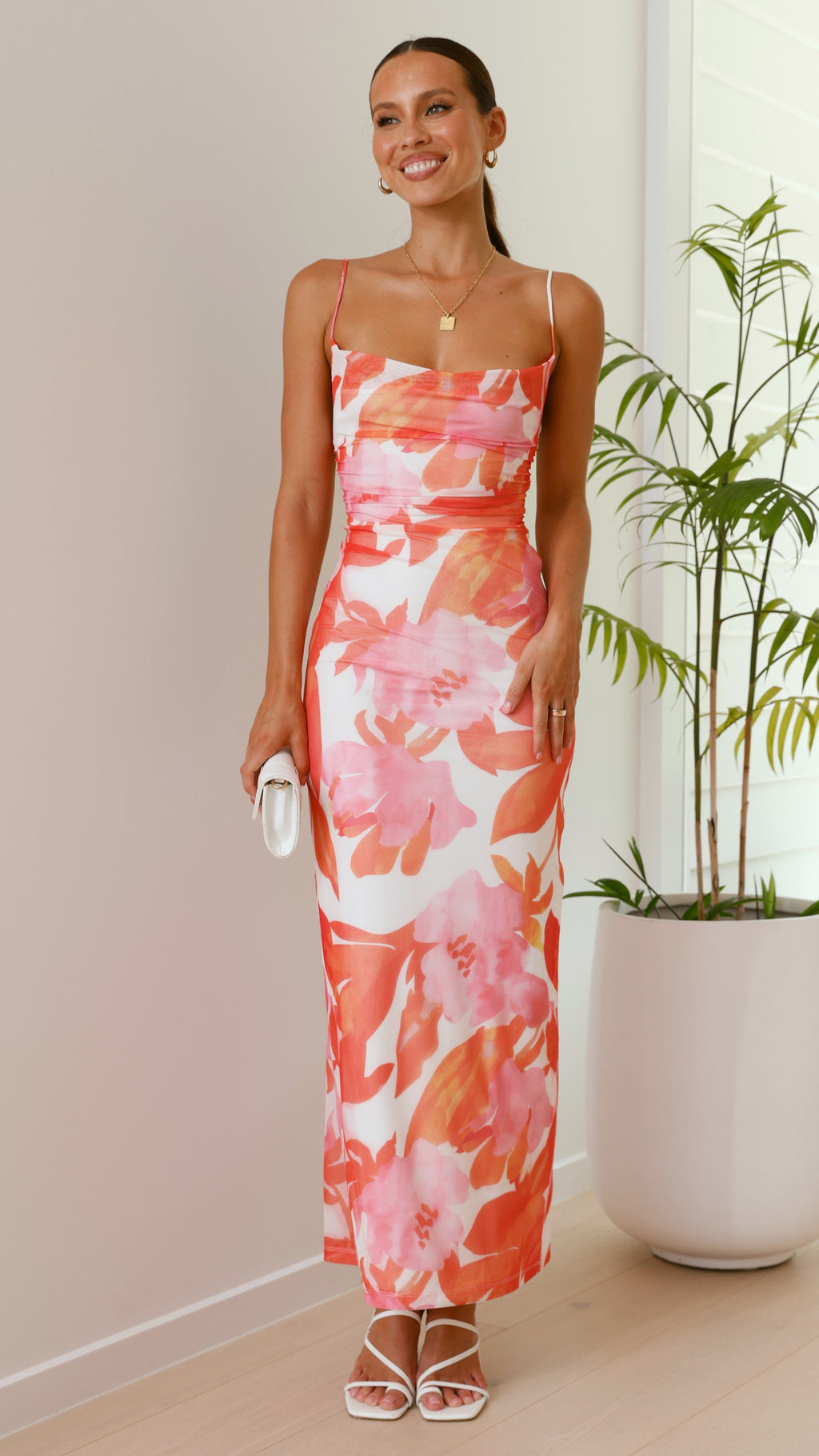Primadon Damenkleider S / ORANGE Alessia | figurbetontes Maxikleid für Damen romantisch