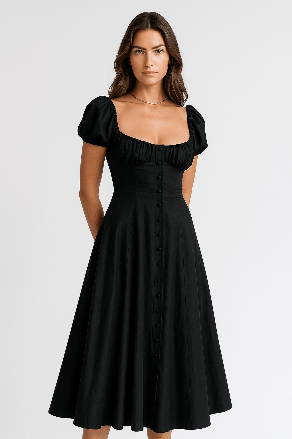 Primadon Damenkleider Schwarz / L Delia elegantes Midikleid für Damen figurbetont