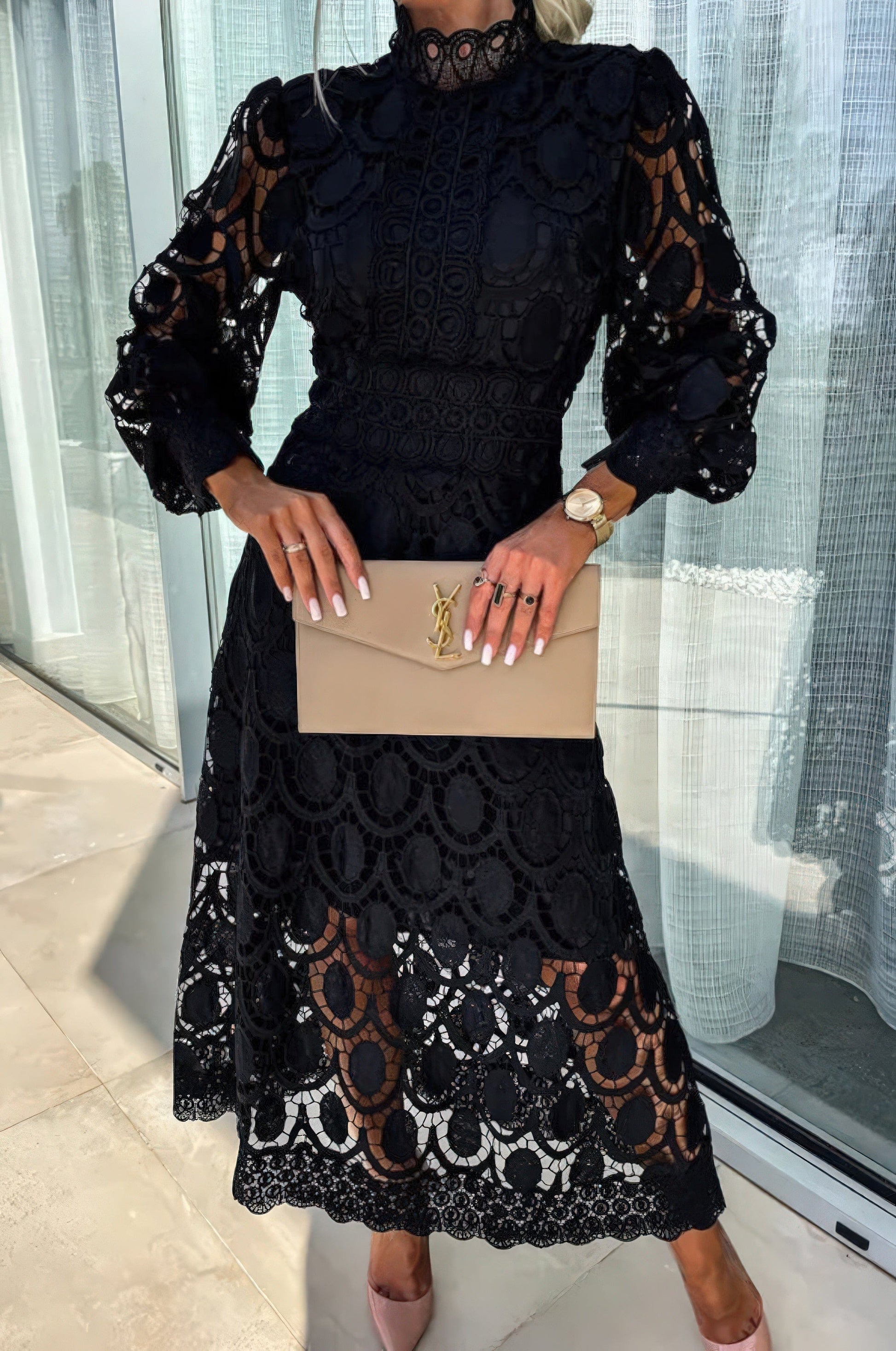 Primadon Damenkleider Schwarz / S Estelle | elegantes Midi-Kleid für Damen satinartig