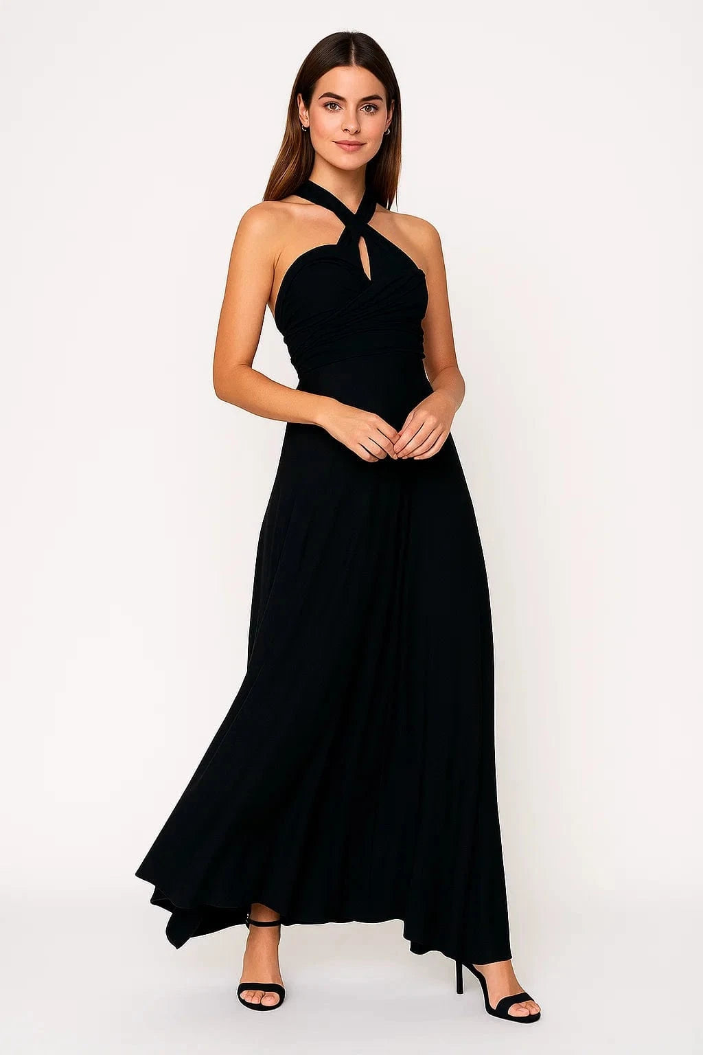 Primadon Damenkleider Schwarz / S Isabelle | figurbetontes Maxikleid für Damen Wickeldesign