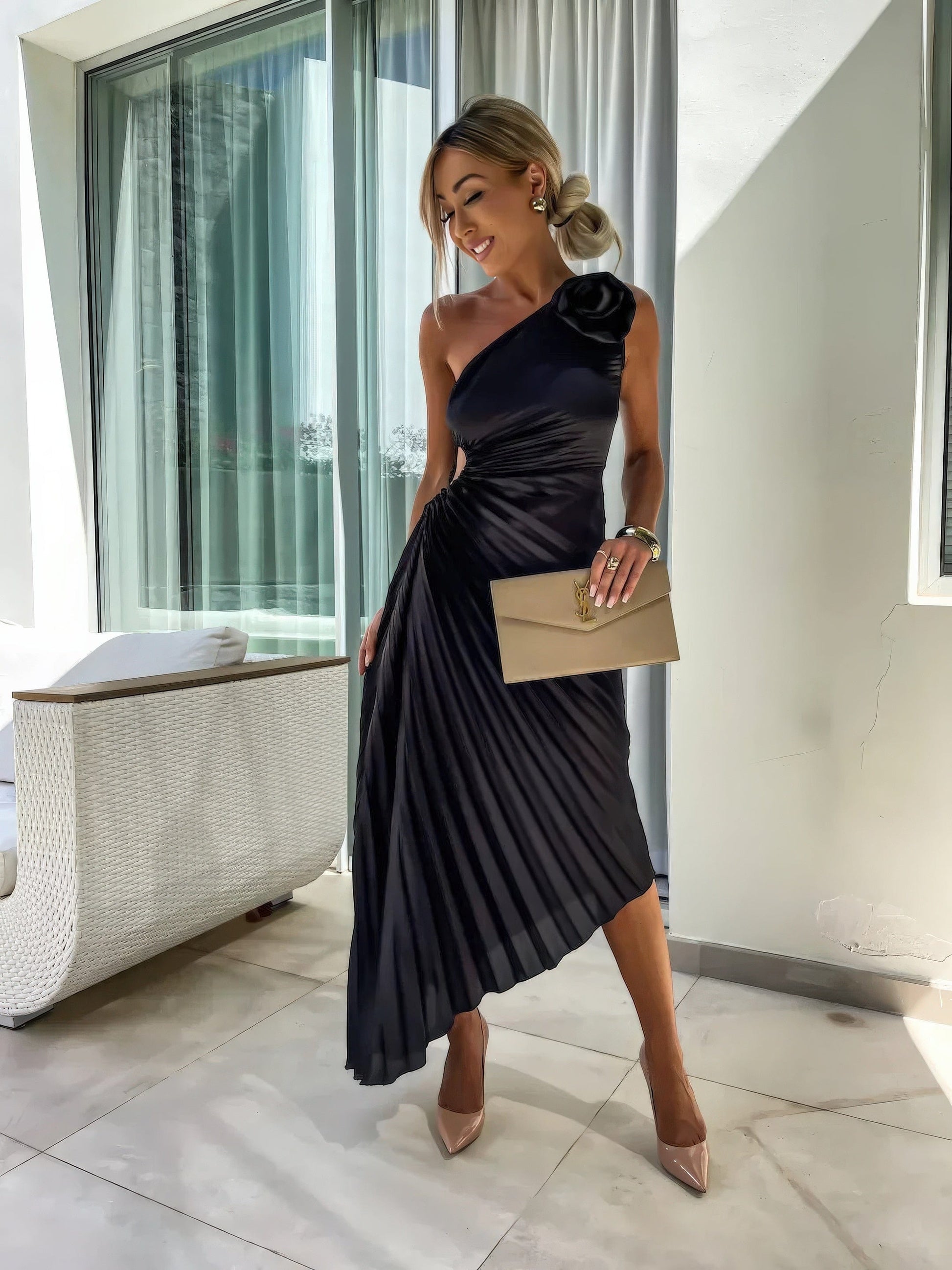 Primadon Damenkleider Schwarz / S Lizbeth romantisches One-Shoulder-Kleid für Damen Sommer
